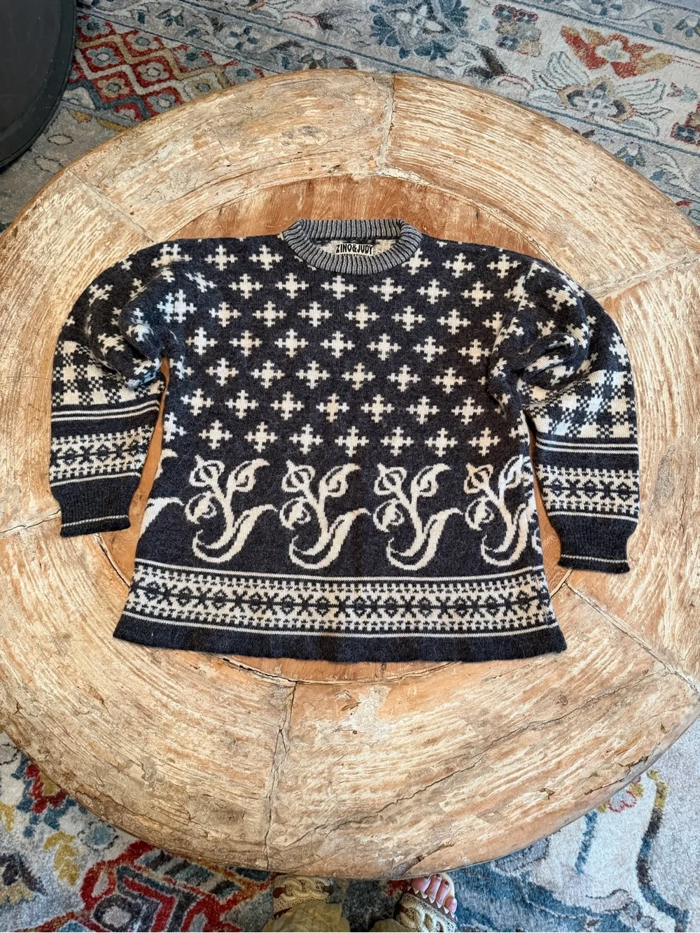 ZINO & JUDY Vintage 90s Nordic Fair Isle Scroll Knit Sweater Oversized Crewneck